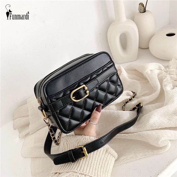 

funmardi small square women bags chain shoulder bags female diamond lattice crossbody bag pu leather bag wlhb2143