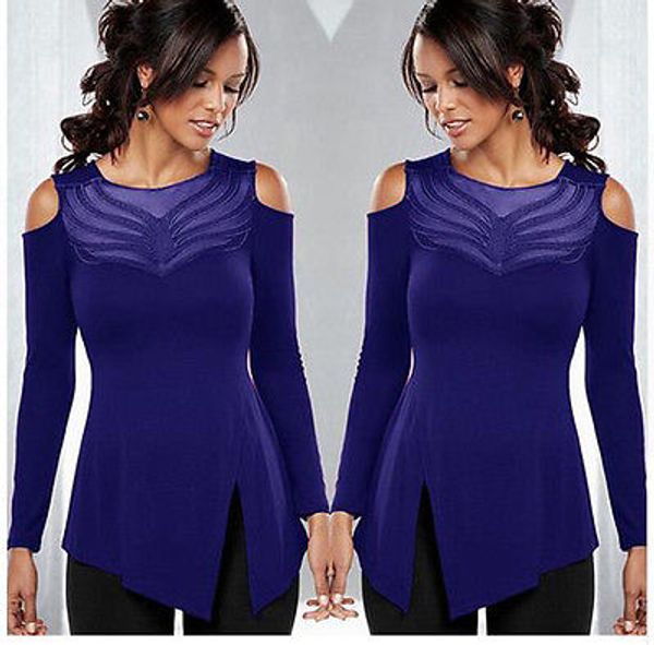 

fashion women ladies long sleeve blouse off shoulder casual autumn t-shirt, White