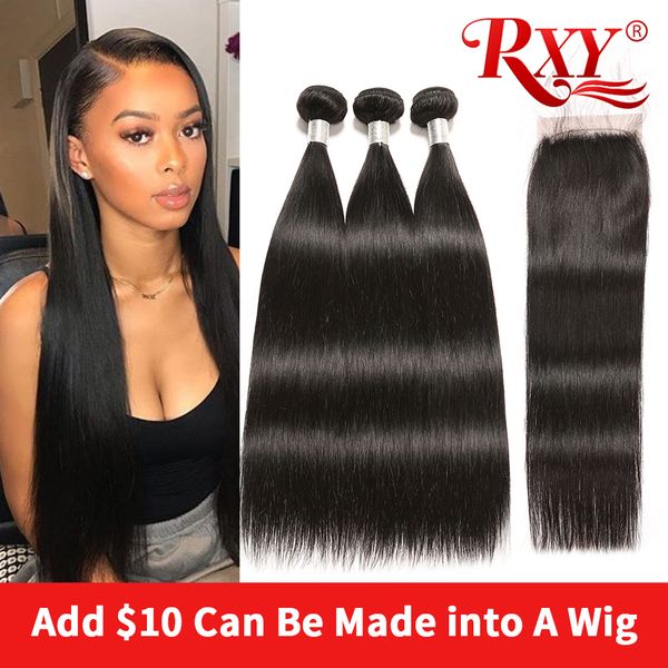 

прямые человеческие волосы 3 расслоения с закрытием может быть обработаны в парик, добавив $ 10 прямых кружева закрытия парик плотности 250%, Black