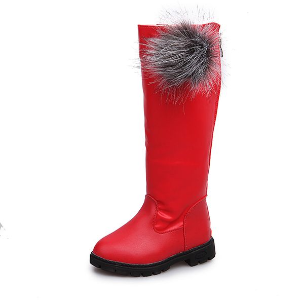

kids princess shoes non-slip children boots pu leather waterproof winter boots new girls genuine wool warming baby, Black;grey