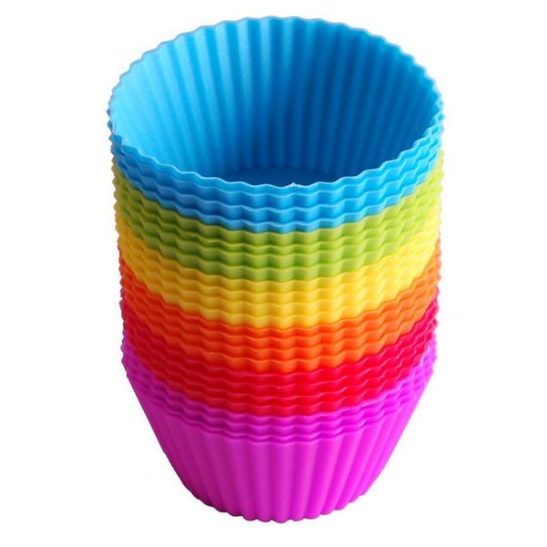 

24pcs silicone baking cups cupcake liners muffin cups non-stick molds reusable 6 color