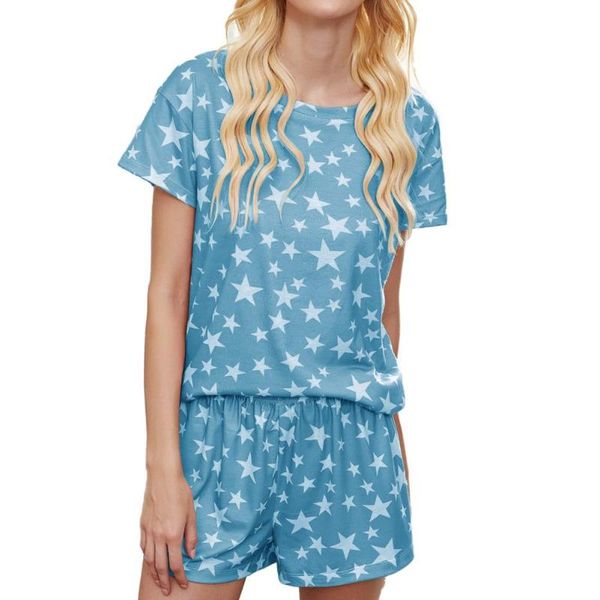 

летние женские наборы топы шорты набор женщин футболки шорты звезды печати пижамы набор с коротким рукавом футболка домашняя одежда пижамы, White