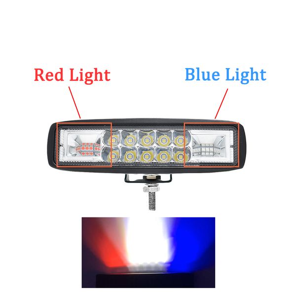 

ecahayaku 1pcs 48w 6 inch led warning light work light red and blue strobe flash lamp for jeep offroad atv suv truck utv