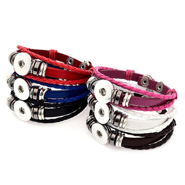 Noosa pedaços gengibre Snaps jóias intercambiáveis ​​multicamadas miçangas de couro encantos 18mm botão de metal diy moda envoltório de moda braceletes para mulheres homens