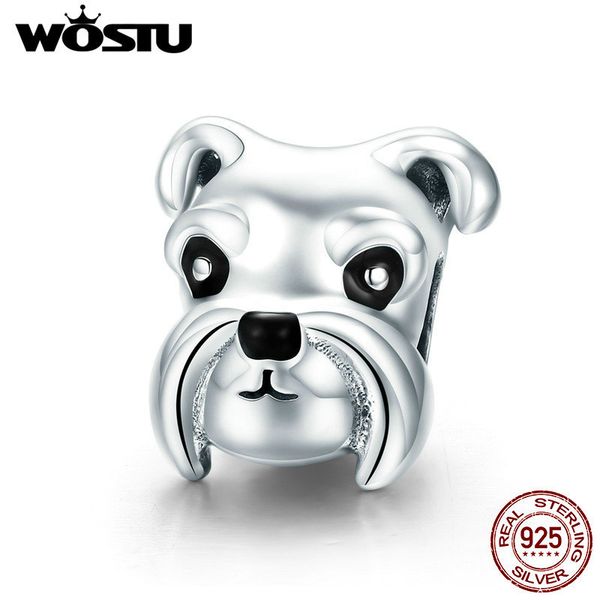 

wostu подлинная 925 стерлингового серебра шнауцеры собак pet животных шарма приспосабливать оригинальный бренд бисер кулон браслет ювелирных, Blue;slivery