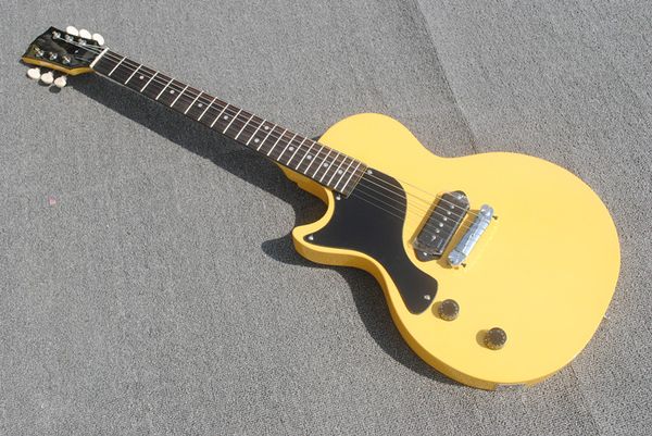 

yellow body electric guitar with rosewood fretboard,black pickguard,offering customized services