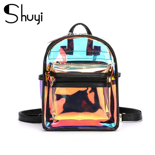 

summer small women's backpack 2020 new pvc laser transparent ladies single shoulder candy colorful travel waterproof female bags