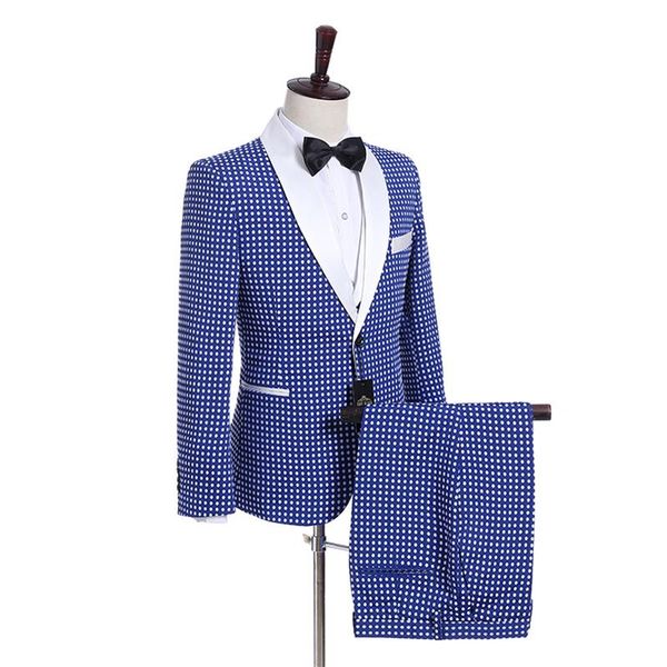 

groomsmen shawl lapel groom tuxedos blue with white dot men suits wedding/prom man blazer/bridegroom (jacket+pants+vest+tie) m977, Black;gray
