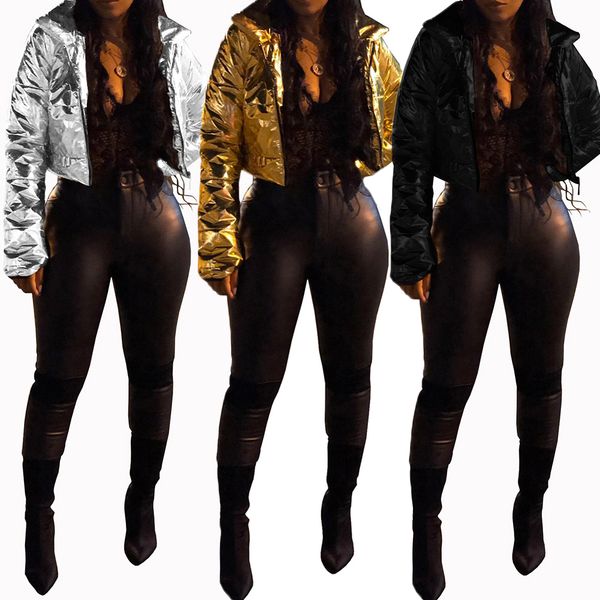 

fashion winter women oversized cotton cropped bomber jacket thick reflection coat ins female warm loose short zipper outwear, Black