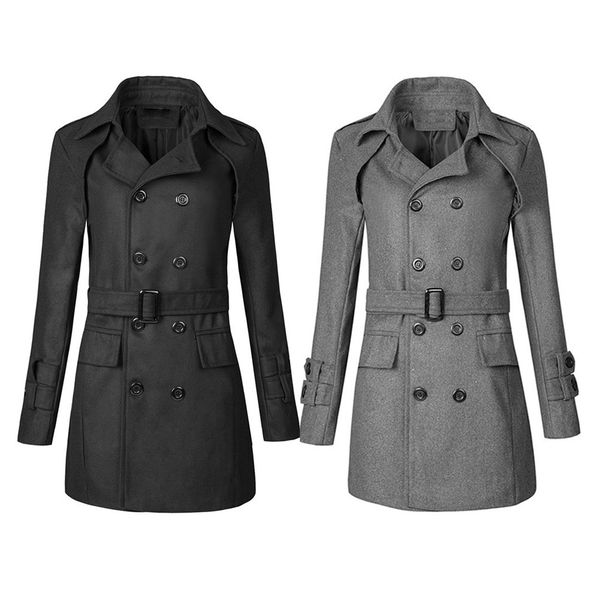

2019 winter long trench coat men warm outwear slim buttons jacket turn-down collar casual european style overcoat #0725, Black