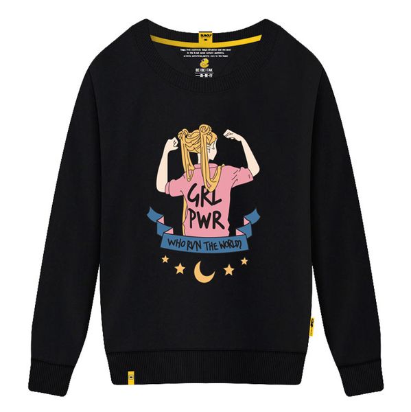 

new brand women's sweater round neck collar with beautiful girl print sweatshirts for women causal loose designer hoodies long sleeve c, Black