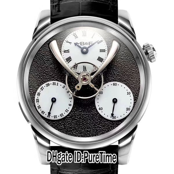 

mb&f legacy machine lm101 split escapement watch cyf edition black dial white subdial tourbillon automatic black leather puretime mbf04, Slivery;brown