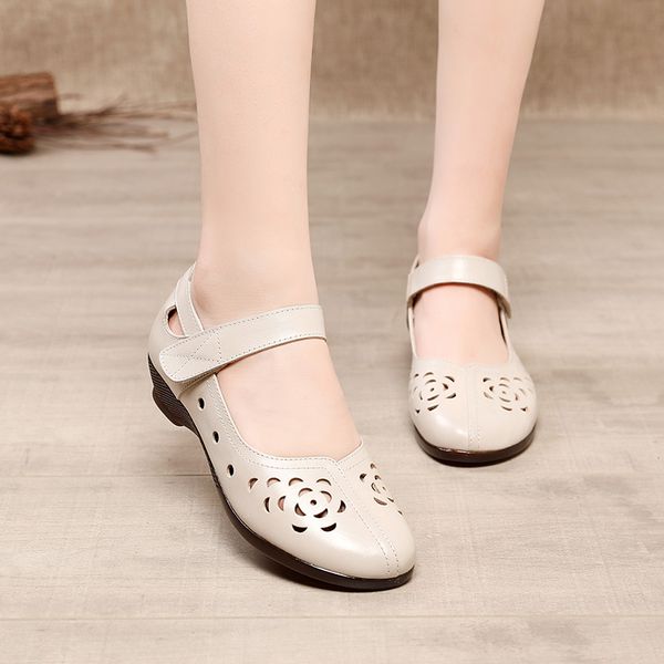 

sandals gktinoo genuine leather ladies flat summer shoes woman slip on casual loafers hollow out round toe soft comfort female, Black