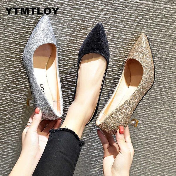 

2019 fashion new women pumps classic sequined shallow high heels pointed wedding shoes party shoes zapatos mujer #65, Black