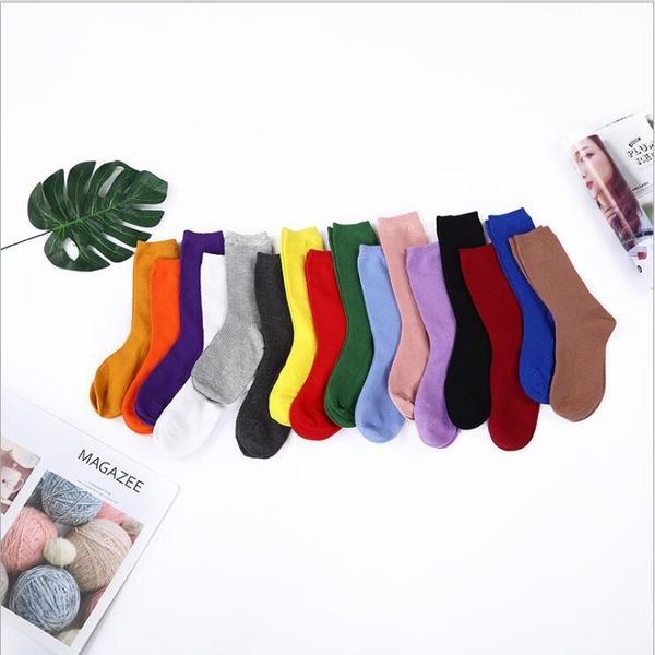 

socks girls candy solid knee high socks fashion winter casual stockings chaussette cotton boot leg warmers underwear 15 colors c6063, Pink;yellow