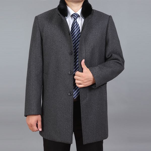 

2019 mens fashion boutique wool pure color business standing collar woolen dust coats male quality slim leisure trench coats, Black