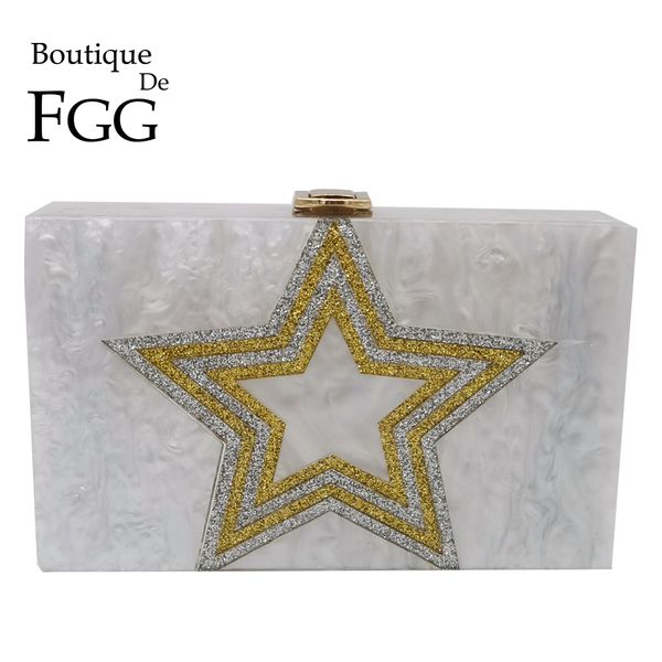 

boutique de fgg glitter star pattern women acrylic box clutch evening purses and handbags ladies fashion chain shoulder bag