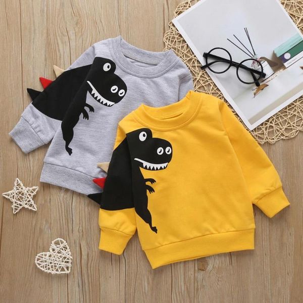 

cartoon dinosaur personality printing shirts baby kid boy fashion trend autumn cotton comfort soft long sleeve jumper, Black