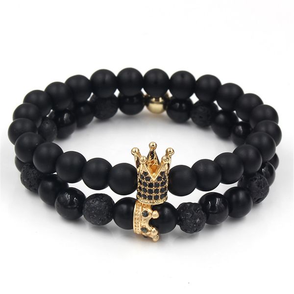 

faitheasy ornaments natural matting black volcano stone mixture clothes an crown hand string bracelet suit, Golden;silver