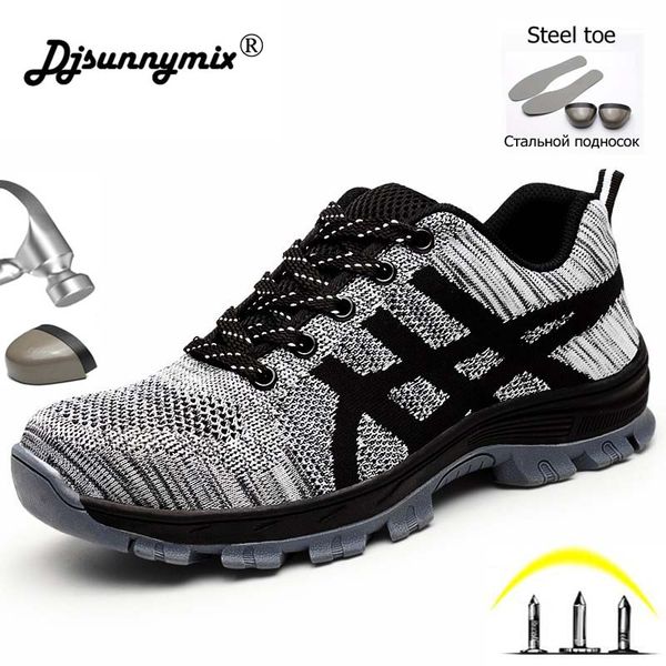 

breathable work shoes men indestructible steel toe boots safety shoes men sneakers steel toe chaussure securite travail homme, Black
