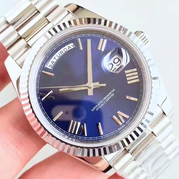 

daydate casual mens watch president automatic watches men silver strap blue dial watches men swiss designer watches day date 40mm coupon, Slivery;brown