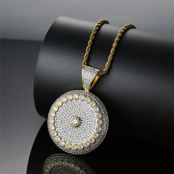 

high end gold plated full cz sun flower pendant necklace with 24inch rope chain for men's hip hop jewelry, Silver