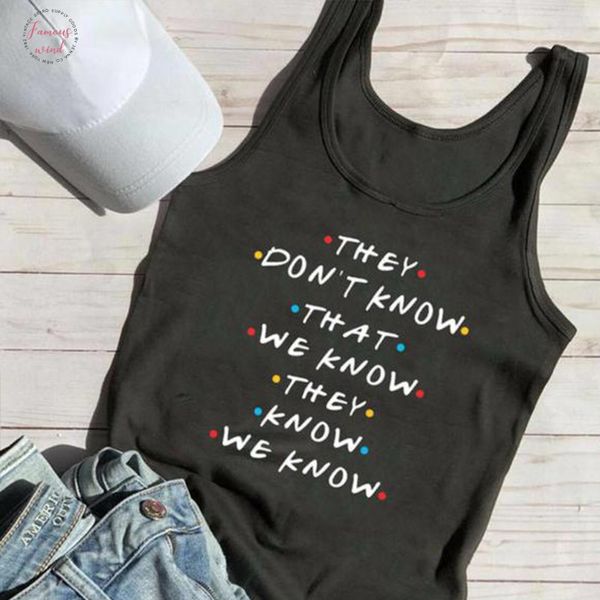 

they dont know friends tv show letters print hollow out women tank gothic cotton graphic tee sleeveless fitness, White
