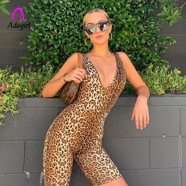 

adogirl leopard print playsuit deep v-neek backless skinny casual bodycon fashion club slim stretchy women fitness bodysuit, Black;white