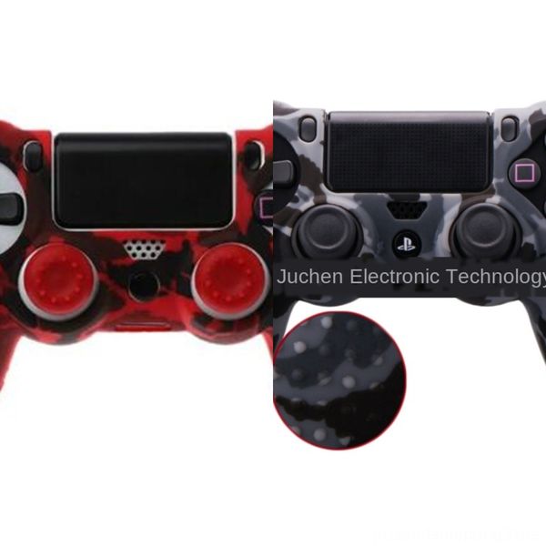 

0e3xd silicone new 3-in-1 anti-slip soft camouflage 2020 case skin cover + 2 thumbsticks caps for ps4 pro slim controller