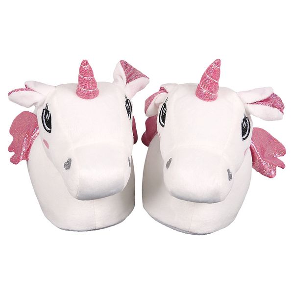 

suihyung white unicorn slippers kids winter children non-slip indoor shoes slip on boy girls plush cartoon slippers cotton shoes, Black;grey