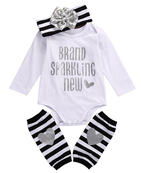 

newborn toddler lovely baby girls clothes letters printed bodysuit long sleeve stripe leg warmer headband outfit clothing 3pcs, Pink;blue