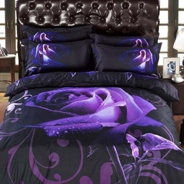 

2/3pcs romantic rose bedding sets 3d purple rose duvet cover set hd cat leopard print bedding sets twin  king size bedclothes