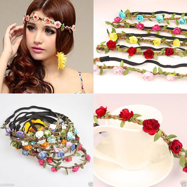 

rose flower head chain jewelry hollow elastic hair wear wreaths wedding fashion wreaths & garlands