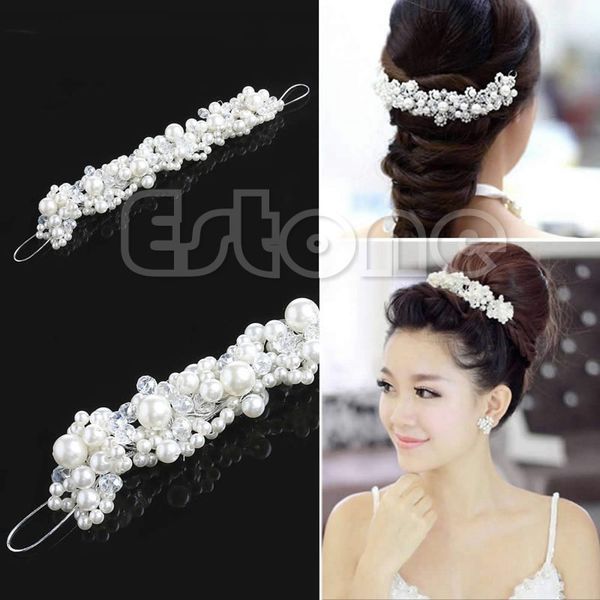 

rhinestone faux wedding pearl bridal prom headband tiara headpiece hair clip new
