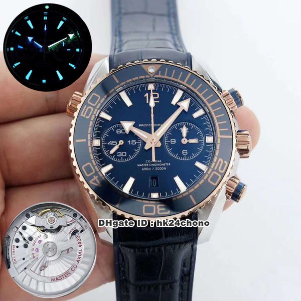 

7 style bf planet ocean 600m chronograph rose gold 45.5mm cal.9900 automatic mens watches 215.23.46.51.03.001 blue dial rubber strap, Slivery;brown