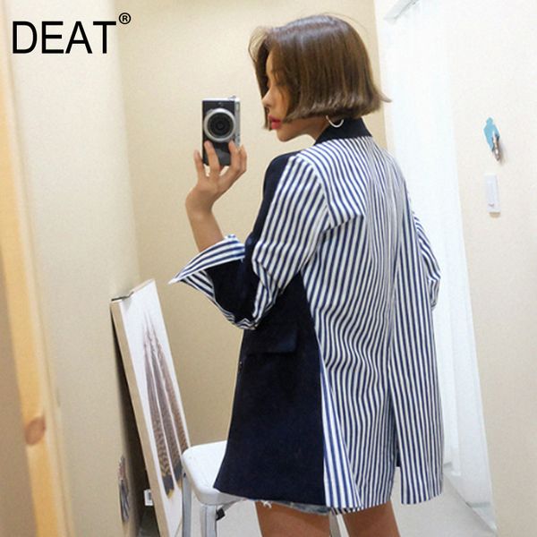 

deat] 2019 spring summer fashion full sleeve striped spliced turn-down collar double breasted new jacket women's coat la10, Black;brown