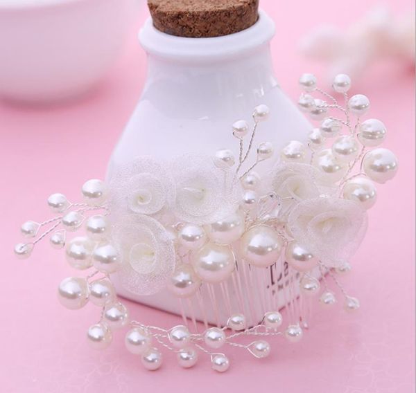 

2019 new white korean bride hair comb tiara flower pearl bridal jewelry, Silver