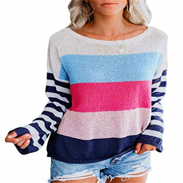 

pullovers women soft autumn o-neck sweaters chic daily womens pullover sweet striped harajuku knitted loose outwear, White;black