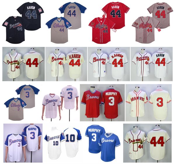 

vintage braves jersey 3 murphy 44 hank aaron 10 chipper jones 100% stitching 1974 m&n baseball jerseys, Blue;black
