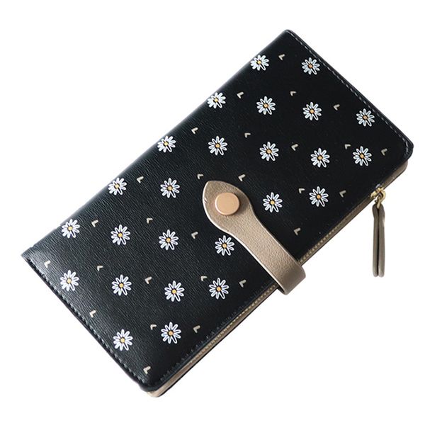 

women wallets multifunctional floral daisy wallet long purse leather clutch bag brand female ladies card holder, Red;black