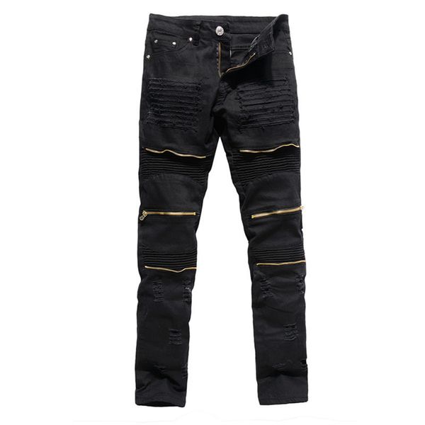 

skinny jeans men high street fake zippers decorative hole worn pencil pants nightclub party hip hop denim trousers 2019 fashion, Blue