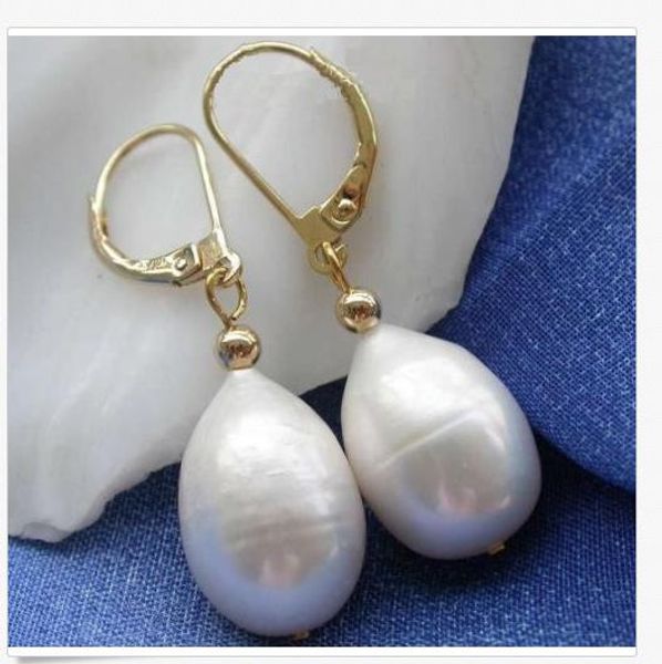 

beautiful 12-15mm white south sea pearl leverback earring 14k clasp, Silver