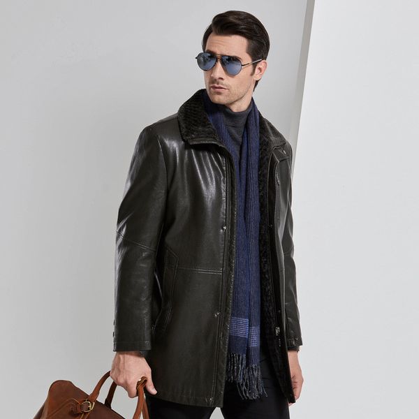 Зимняя куртка мужчины среднего возраста моделирование кожаные пальто длинные экологические искусственная кожа куртки большой размер ветровка верхняя одежда тренч пальто