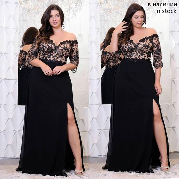 

plus size 2019 lace applique floor length dress women elegant off the shoulder long sleeves dress vestido party dresses bodycon, Black;gray