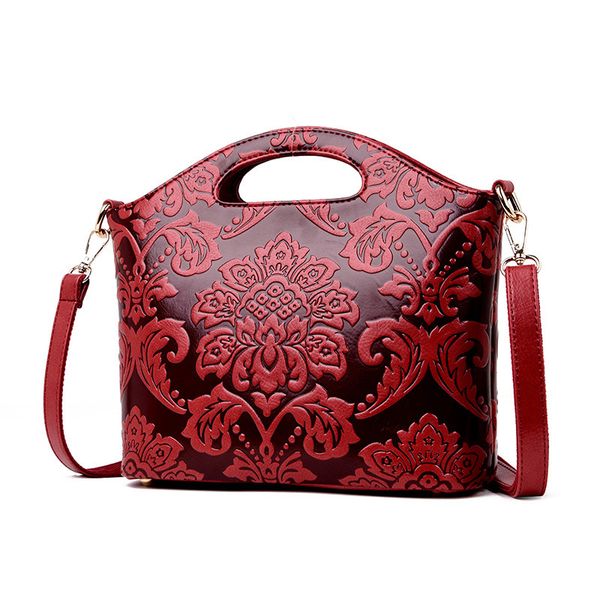 

women leather handbag vintage bucket bags embossing printing retro designer floral luxury tote bag bolsa feminina