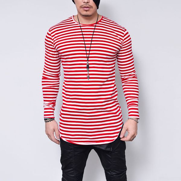 

mens casual spring fitness extend hip hop curve hem basic long sleeve with phone pocket basketball t shirt, White;black
