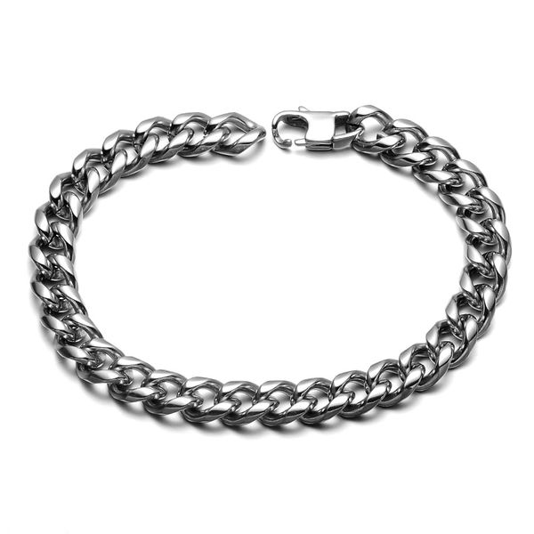 

hip hop rock chain & link cuban bracelets biker silver color titanium steel jeans buckle curb bracelet bangles for men jewelry, Black