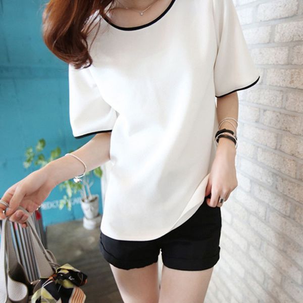 

2019 summer casual plain t-shirt women simple t-shirts short sleeve base tee shirt solid color loose slim fit tee female, White