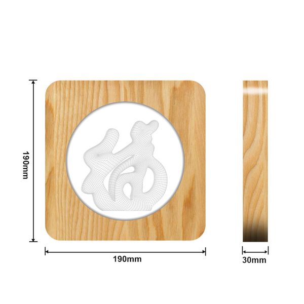 

chinese character blessing wooden 3d led arylic night lamp table light switch control carving lamp for children's birthday gift