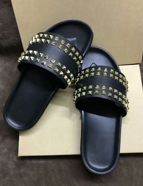 

donna studded flat slippers designer red bottoms shoes men rivet junior spikes flat slippers, Black